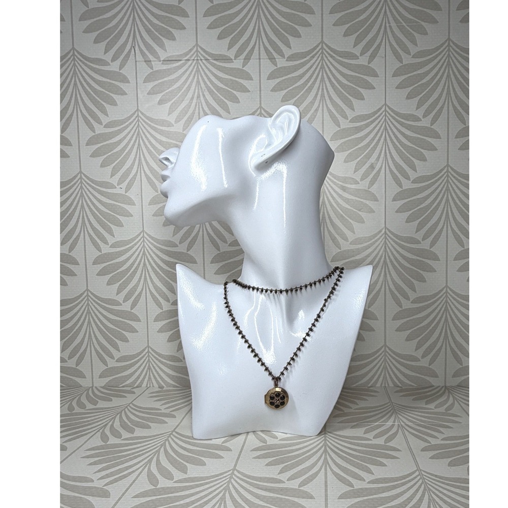 Signed Catherine Popesco France Doubled Strand Black Beaded Locket Necklace 90s